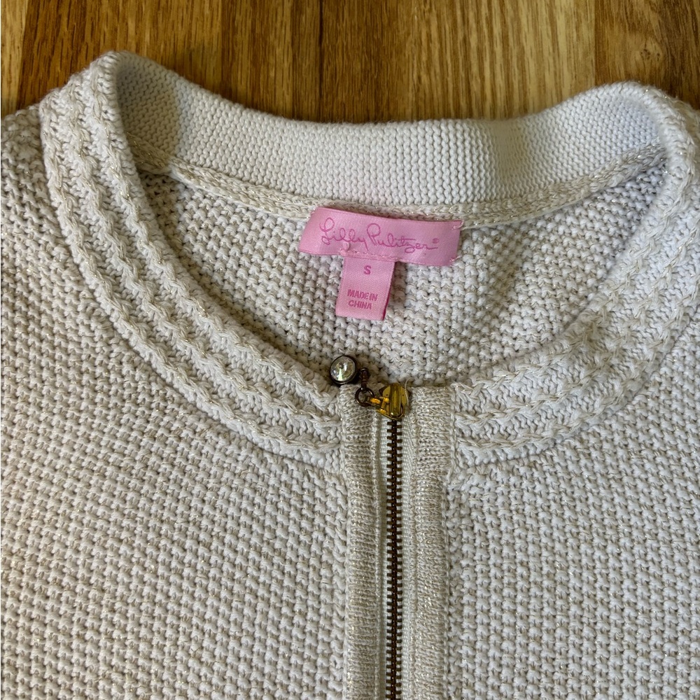 Lilly Pulitzer Karla Peplum Sweater Jacket Ivory Cream size small - Picture 3 of 3